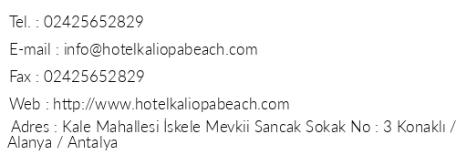 Kaliopa Beach Hotel telefon numaralar, faks, e-mail, posta adresi ve iletiim bilgileri